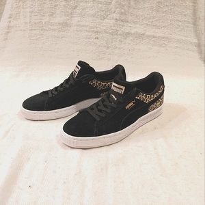 Puma Suede Wild Women's Black and Gold Suede leopard print tennis shoes size 8.5